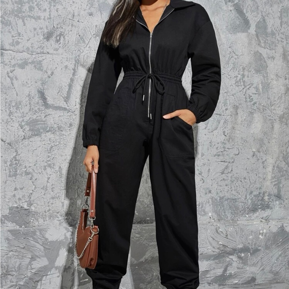 Indie Black Military Flight Suit Zipper Cotton Parachute Jumpsuit Coveralls 6 M - Picture 5 of 9